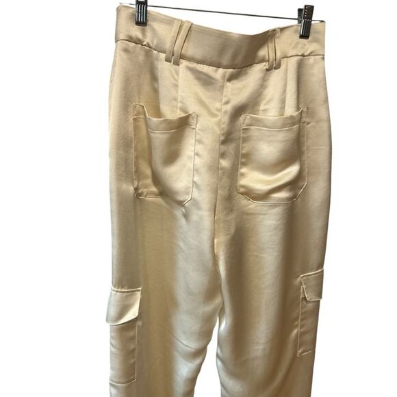 Express White Cream Super High Waisted Satin Cargo Ankle Pants - Picture 7 of 11